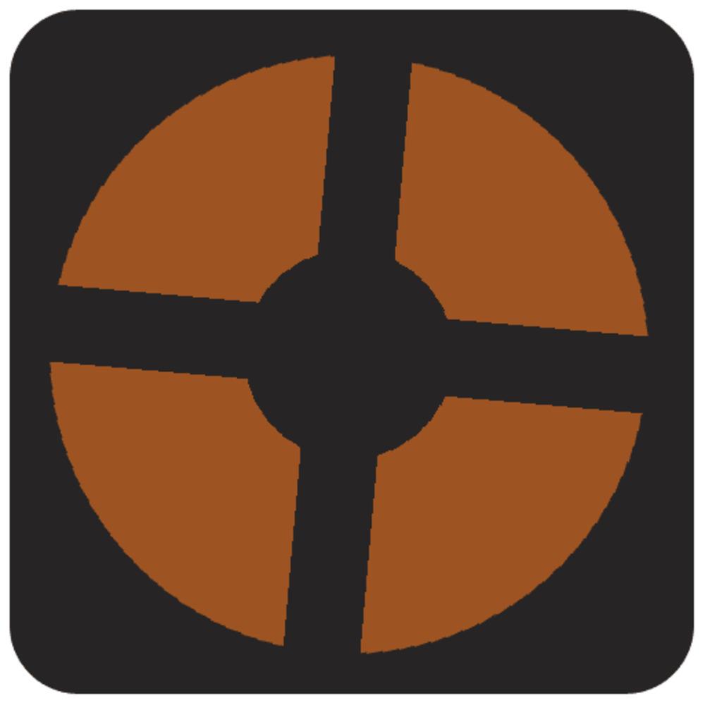 Imagen del logo del juego Team Fortress 2, el cual consiste en una rueda de válvula de color naranja sobre un fondo oscuro.